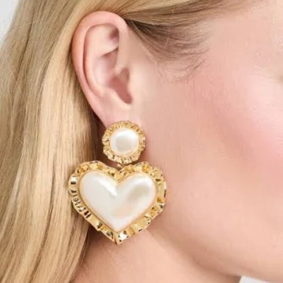 New Lele Sadoughi 14K Gold-Plated & Resin Heart Ruffle Pearl Drop Earrings - Picture 1 of 8